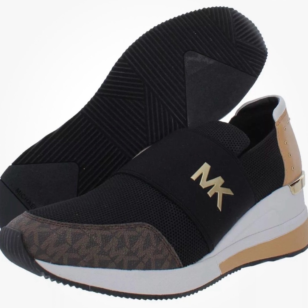 Michael Kors Black and Gold Athletic Shoes with Breathable Mesh